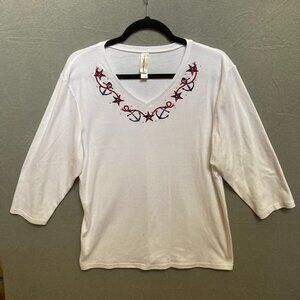 DECORATED ORIGINALS Womens Vneck White Pullover Size XL Nautical Patriotic